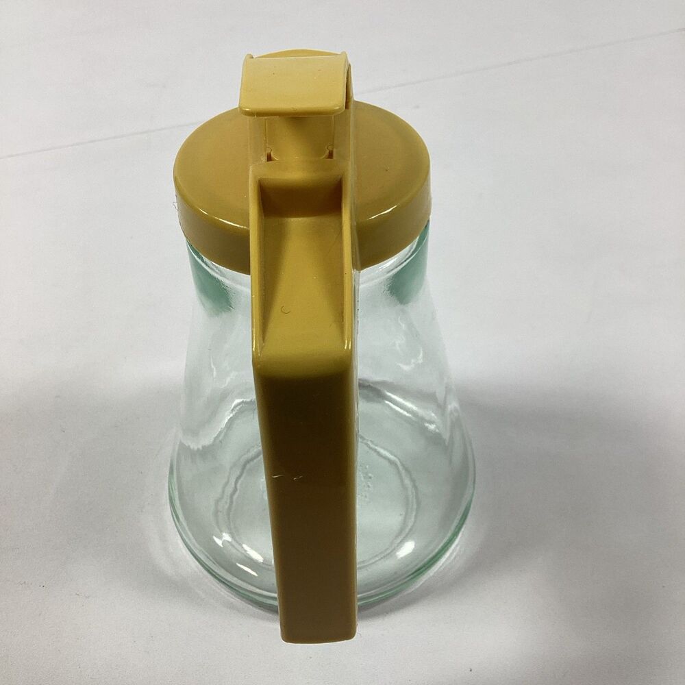 Vintage Androck Glass Syrup Dispenser Gold Lid Honey Pitcher Diner USA MCM - Picture 4 of 12